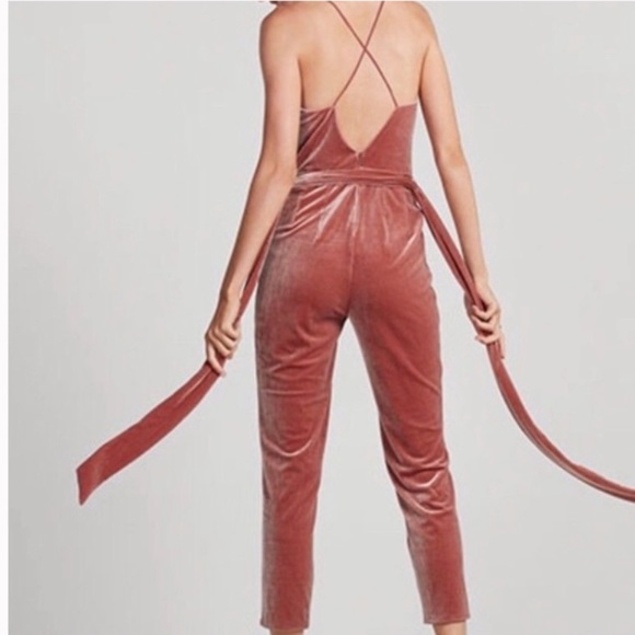 Express Pink Velvet Jumpsuit - Picture 2 of 2